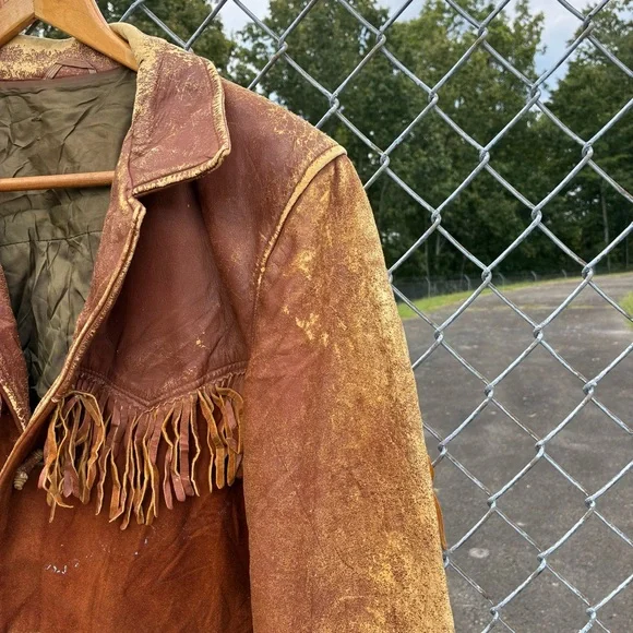 Vintage 1940s Leather Suede Western Rockabilly Fringe Jacket Size Large - Picture 4 of 13